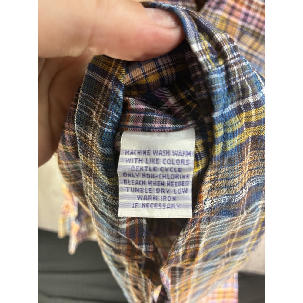 Alan Flusser Mens XL Plaid Shirt Multicolor Long Sleeve Button Down 100% Cotton - Picture 5 of 5